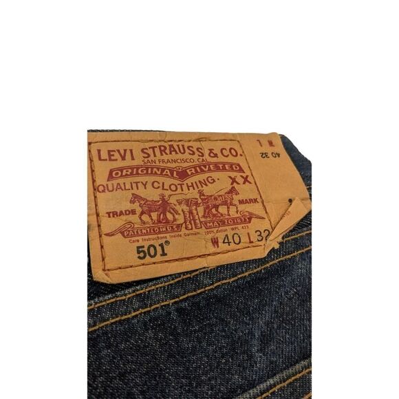 Levi 501 Men’s 40x 32 Button Fly Original Wash Straight Denim‎ Blue Jeans - Picture 7 of 11